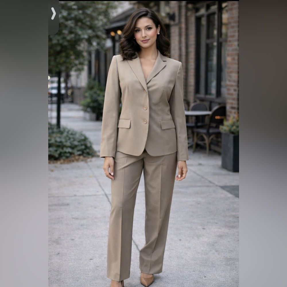 Lafayette 148 New York Pant Suit 4 Blazer 6 Pant Stretch Thin Wool Brown $1498